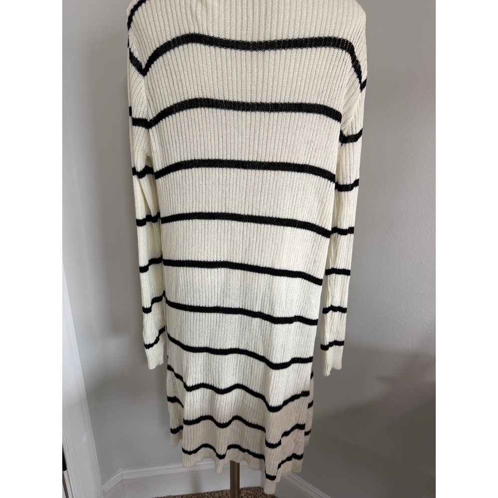 Doe & Rae Womens Striped Duster Cardigan Cream Black Open Front Ribbed Knit M - Picture 5 of 11